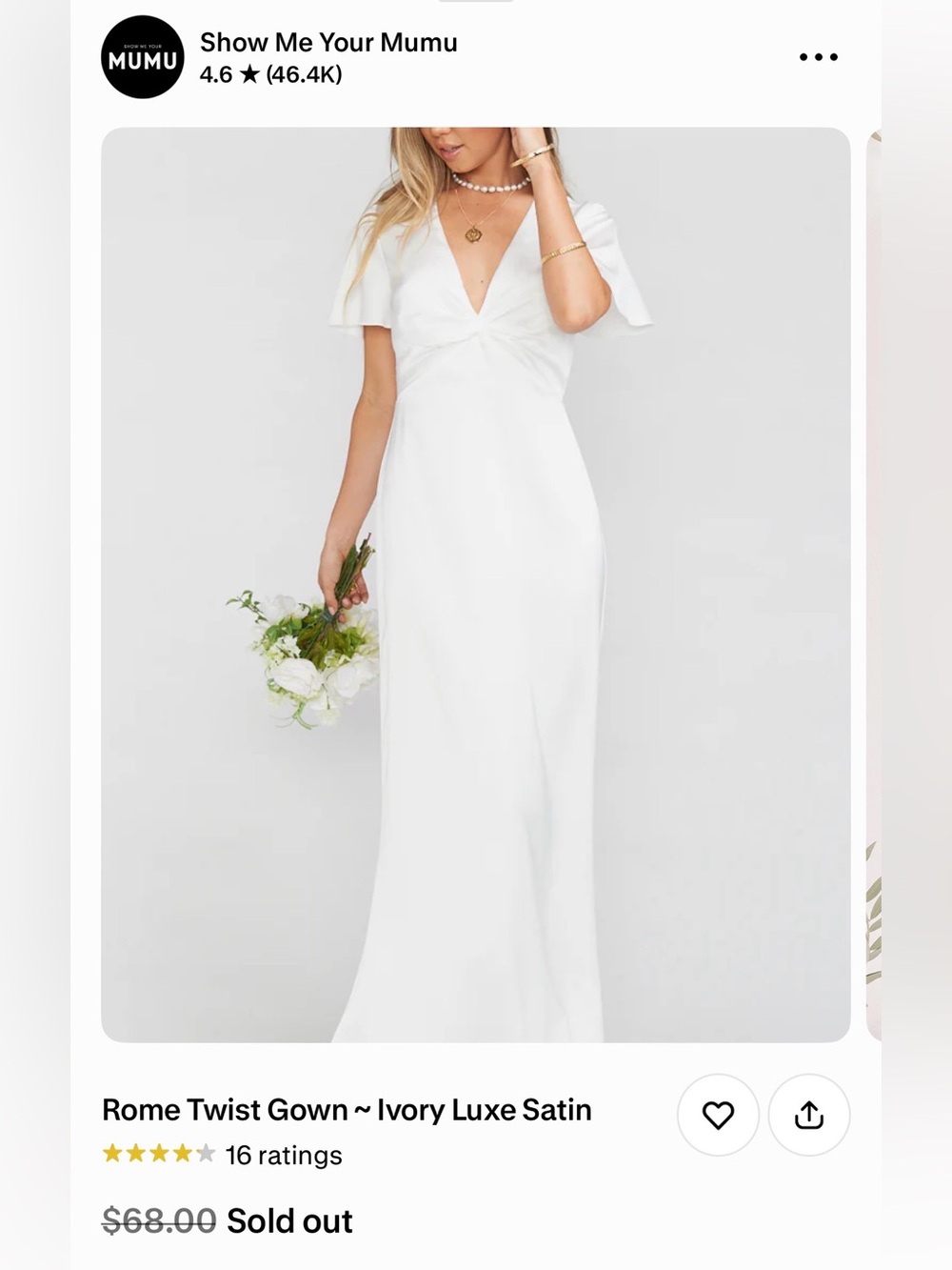 NWT Show Me Your MuMu Rome Twist Gown ~ Ivory Satin, Size L